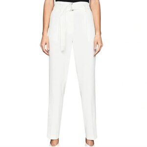New REISS Mia Belted Tailored Trousers in White Size 8 US / 12 UK